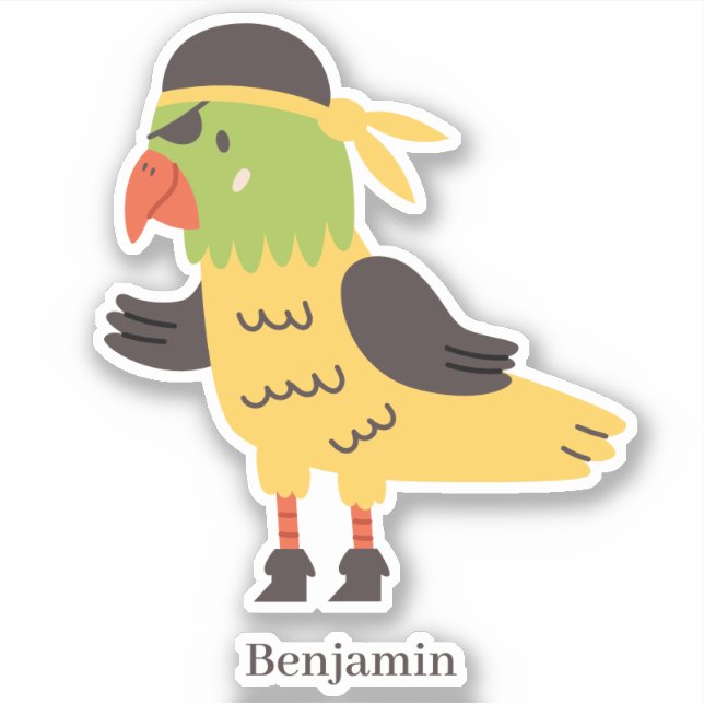 Fun quirky yellow green parrot pirate eyepatch sticker (Front)
