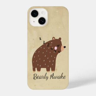 Fun Quote Bearly Awake Cute Cartoon Bear Sleepy iPhone 14 Case