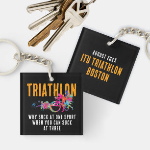 Fun Quote Colorful Orange Triathlon Splatters Keychain