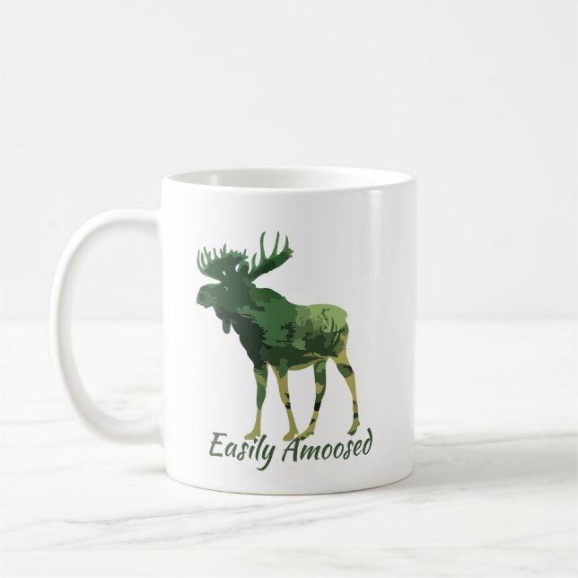 Fun Quote Easily Amoosed Camouflage Moose Coffee Mug (Left)