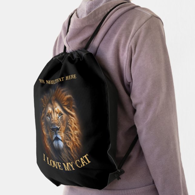 Fun Quote "I Love My Cat" Custom Drawstring Bag (Insitu)