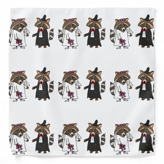 Fun Raccoon Bride and Groom Wedding Art Bandana (Front)