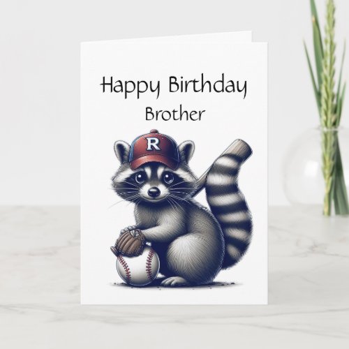 Fun Raccoon Brother Baseball Birthday Animal Card