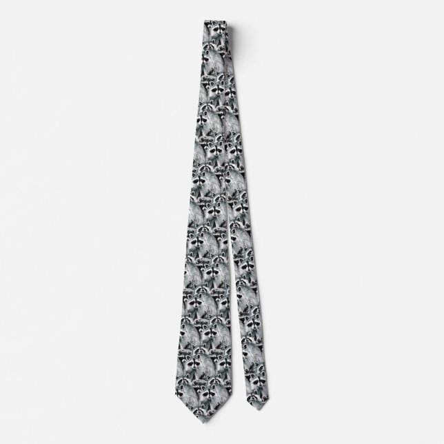 Fun Raccoon Family Animal Nature Art Neck Tie (Front)
