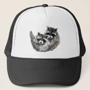 Fun Raccoon Friends Animal Watercolor Wildlife Trucker Hat