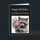 Fun Raccoon Sister Love Birthday Flowers Card<br><div class="desc">a fun Birthday card for your Sister with a cute raccoon and a bouquet of flowers</div>