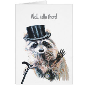 Fun Raccoon Waving Sayig Hello There ! Cards