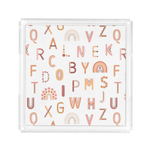 Fun Rainbow Alphabet Pattern Acrylic Tray