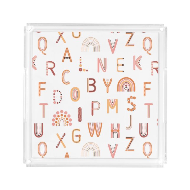 Fun Rainbow Alphabet Pattern Acrylic Tray (Front)