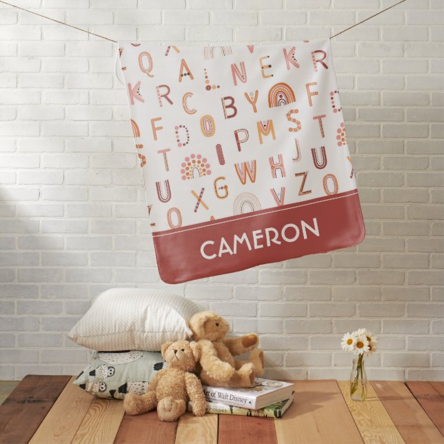 Fun Rainbow Alphabet Pattern Baby Blanket (In Situ)