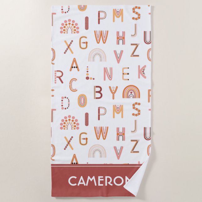 Fun Rainbow Alphabet Pattern Beach Towel (Front)