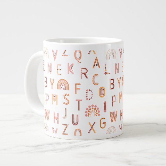 Fun Rainbow Alphabet Pattern Giant Coffee Mug (Front Left)