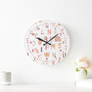 Fun Rainbow Alphabet Pattern Large Clock