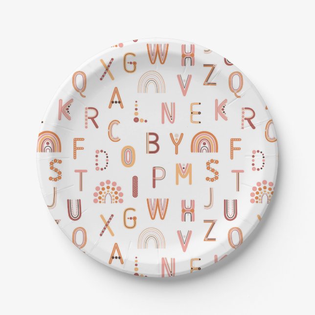 Fun Rainbow Alphabet Pattern Paper Plates (Front)
