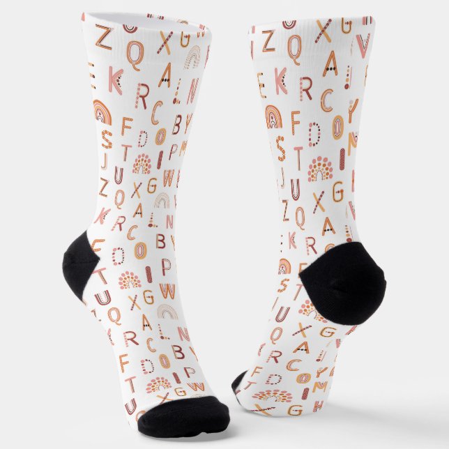 Fun Rainbow Alphabet Pattern Socks (Angled)