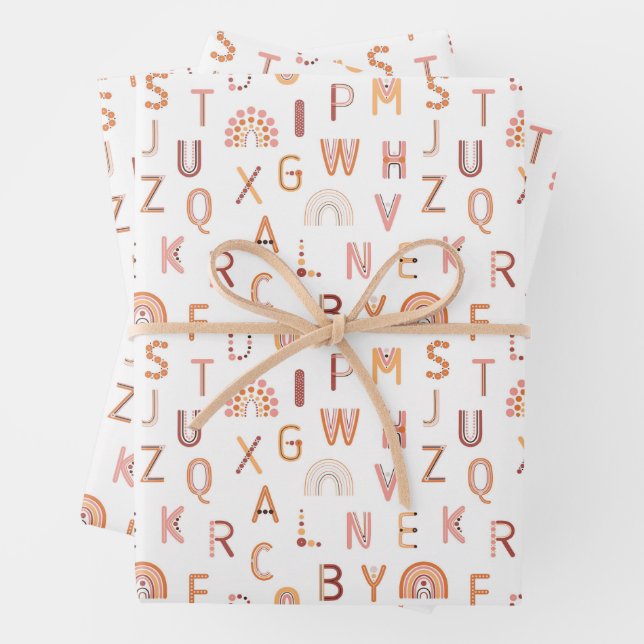 Fun Rainbow Alphabet Pattern Wrapping Paper Sheets (In situ)
