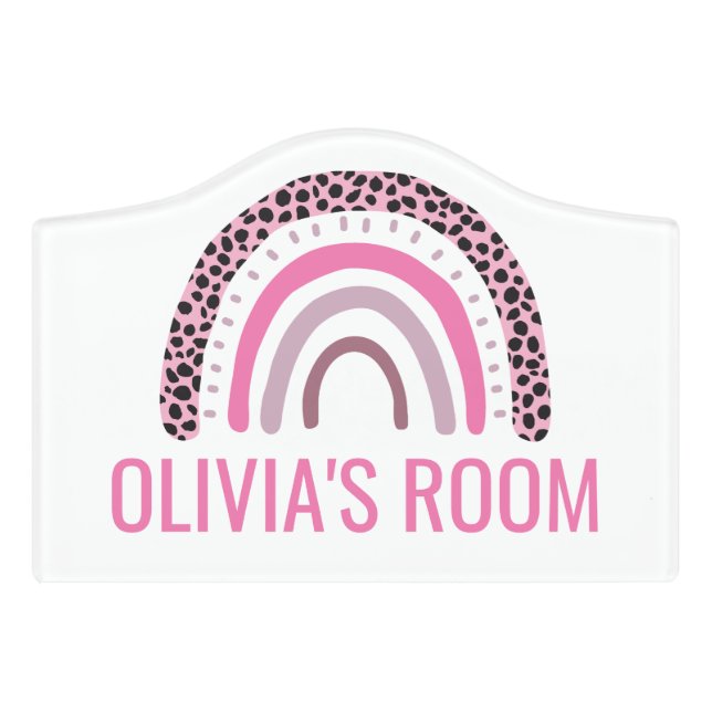 Fun Rainbow animal print Girls Room Sign pink (Small Crest Front)
