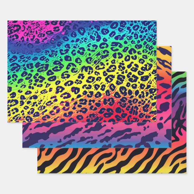 Fun Rainbow Animal Print Pattern  Wrapping Paper Sheets (Set)
