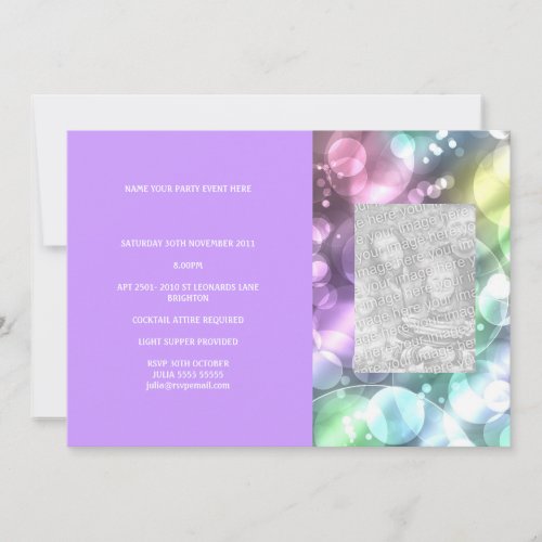 Fun Rainbow Bubbles Purple Photo Invite