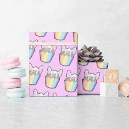 Fun Rainbow Bunny Cupcake Pattern Wrapping Paper