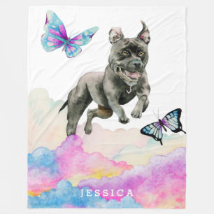 Fun Rainbow Color Pitbull Dog Watercolor Fleece Blanket