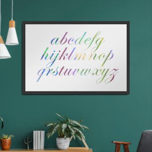 Fun Rainbow Colored Alphabet Script Letters Framed Art