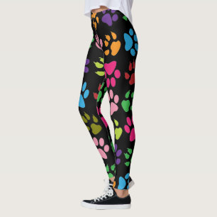 Fun Rainbow Colored Dog and Cat Paw Print Leggings