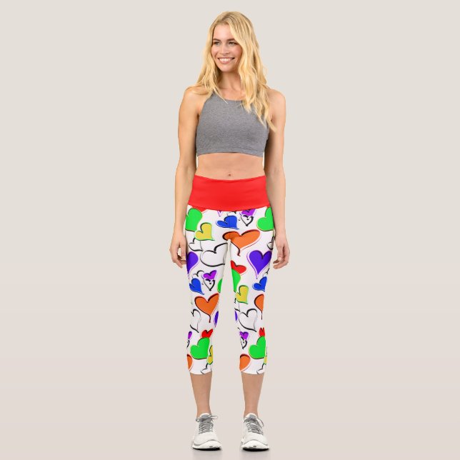 Fun Rainbow Colorful Hearts    Capri Leggings (Front)
