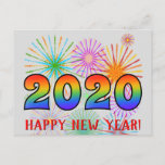 [ Thumbnail: Fun, Rainbow Colors 2020 + "Happy New Year!" Postcard ]