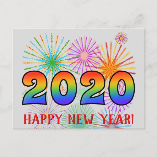 Fun Rainbow Colors 2020  HAPPY NEW YEAR Postcard