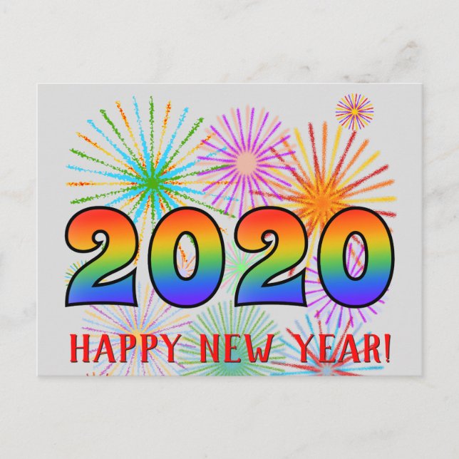 Fun, Rainbow Colors 2020 + "HAPPY NEW YEAR!" Postcard (Front)