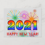 [ Thumbnail: Fun, Rainbow Colors 2021 + "Happy New Year!" Postcard ]
