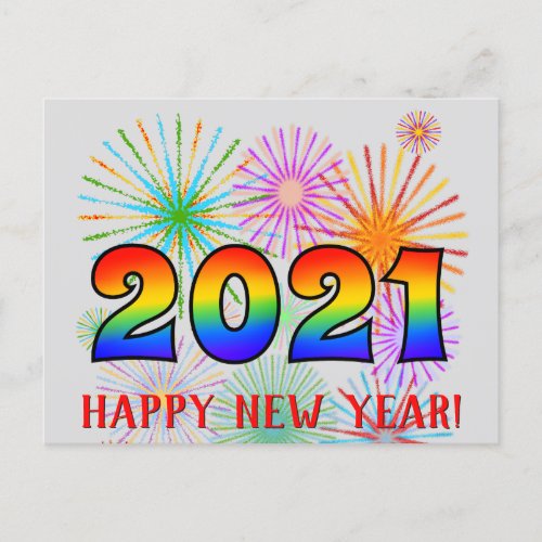 Fun Rainbow Colors 2021  HAPPY NEW YEAR Postcard