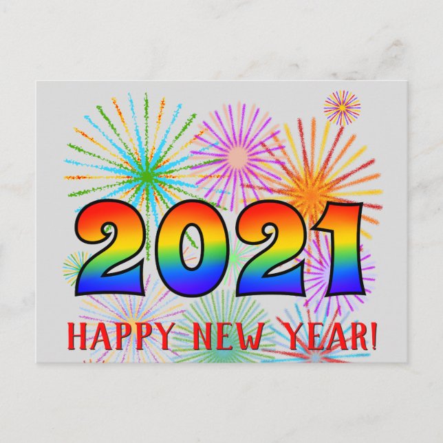 Fun, Rainbow Colors 2021 + "HAPPY NEW YEAR!" Postcard (Front)
