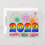 [ Thumbnail: Fun, Rainbow Colors 2022 + "Happy New Year!" Postcard ]