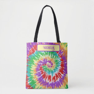 Fun Rainbow Colors Retro Tie Dye Tote Bag