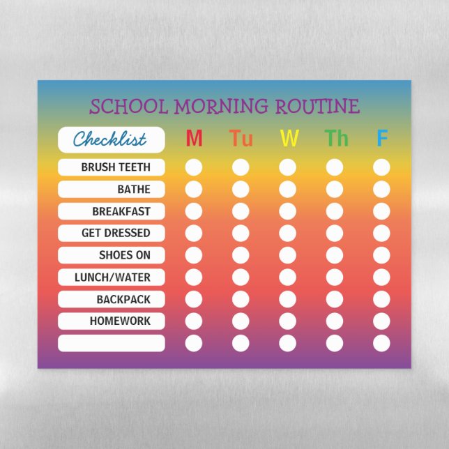 Fun Rainbow Daily Routine Checklist Magnetic Dry Erase Sheet (Horizontal)