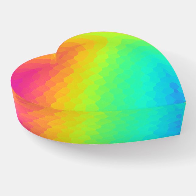 Fun Rainbow Design Heart Block Paperweight (Angled)