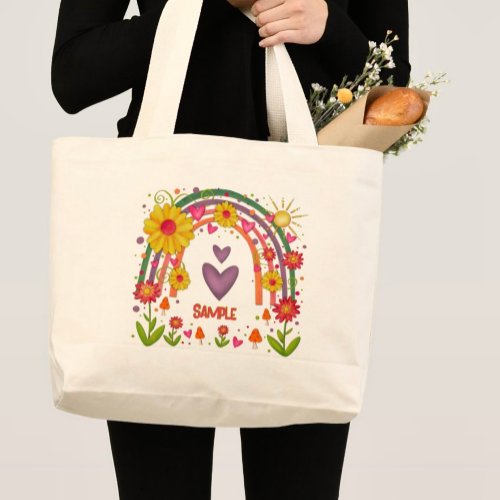 Fun Rainbow Flowers Customizable Inspirivity  Large Tote Bag
