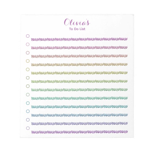 Fun Rainbow Glitter Lined To Do List Personalized  Notepad (Front)
