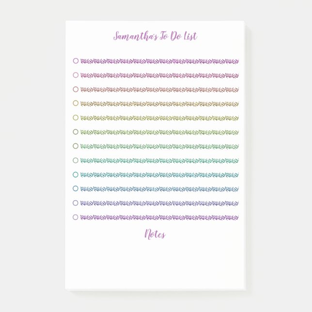 Fun Rainbow Glitter Lined To Do List Personalized  Post-it Notes (Front)