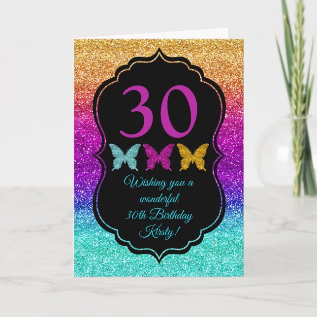 Fun Rainbow Gradient Glitter Sparkle Birthday Card (Front)