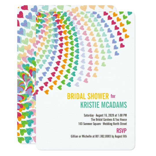 Fun Rainbow Hearts Sprinkles Bridal Shower Invite Zazzle