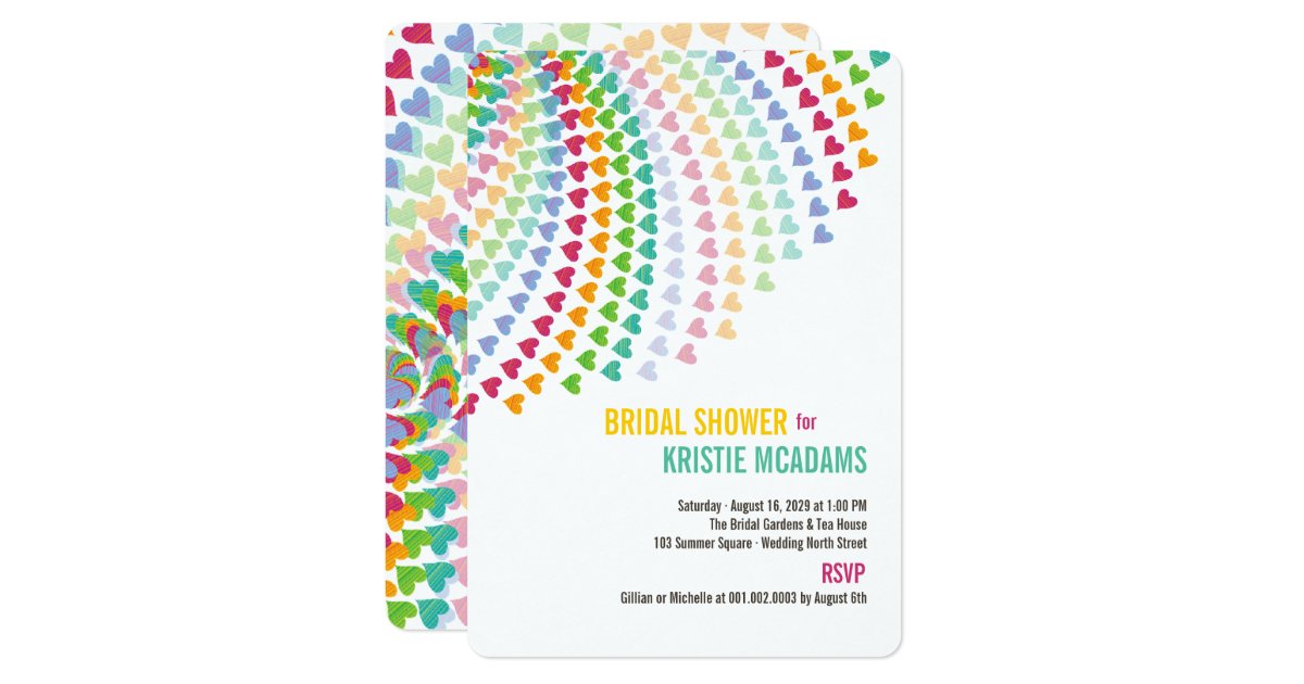 Fun Rainbow Hearts Sprinkles Bridal Shower Invite Zazzle