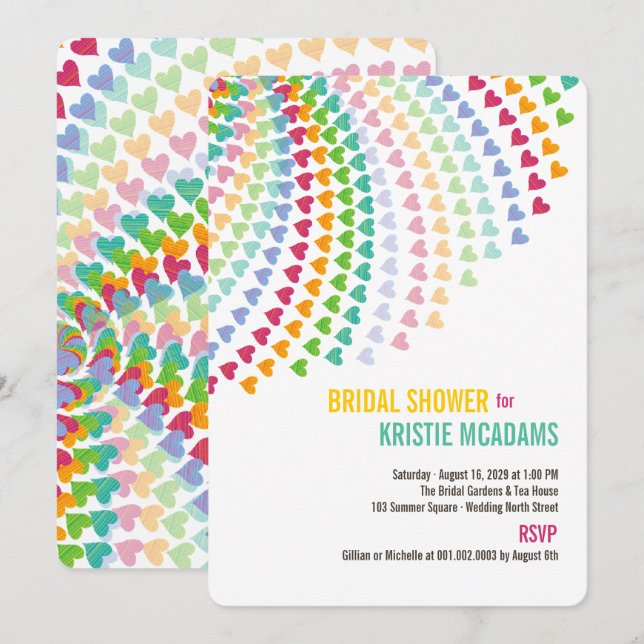 Fun Rainbow Hearts Sprinkles Bridal Shower Invite (Front/Back)
