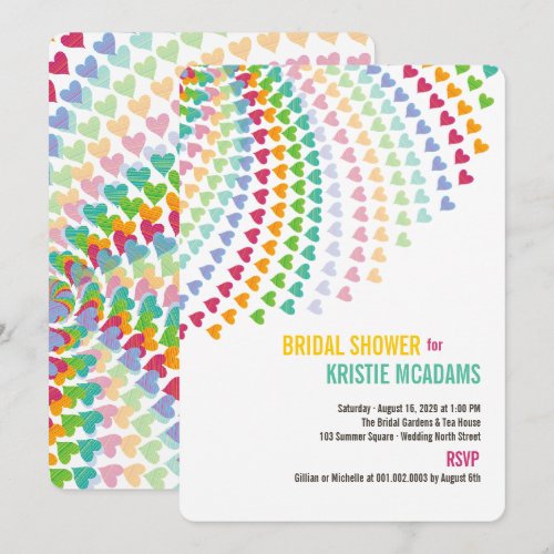 Colorful Rainbow Heart Sprinkles Bridal Shower Personalized Invite