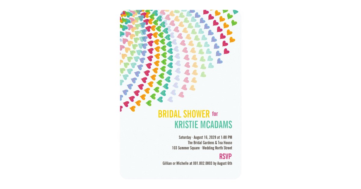 Fun Rainbow Hearts Sprinkles Bridal Shower Invite Zazzle