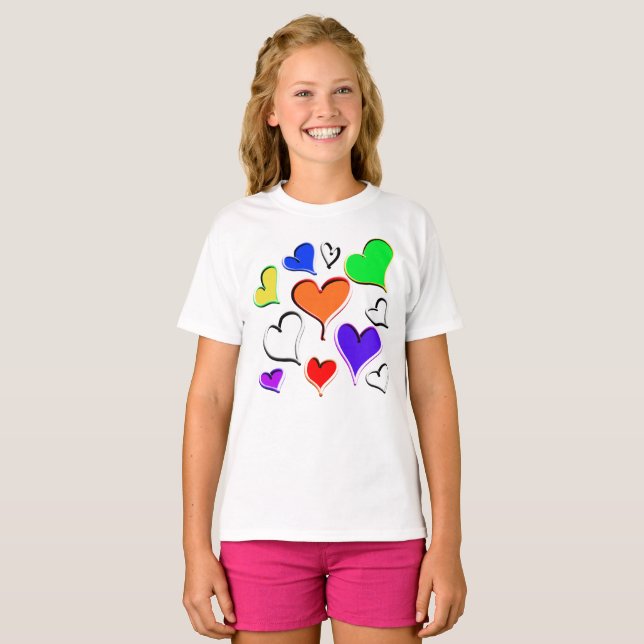 Fun Rainbow Hearts   T-Shirt (Front Full)