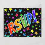 [ Thumbnail: Fun Rainbow Letters "RSVP!" + Stars Pattern Postcard ]