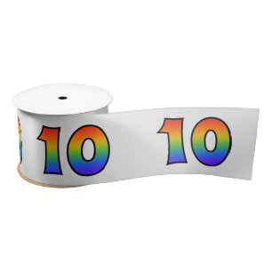 Fun, Rainbow Pattern "10" Event Number (Grey) Satin Ribbon